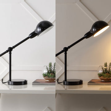 Curtis 20.25" Vintage Industrial Iron Adjustable Dome Shade LED Task Lamp with USB Charging Port - JONATHAN Y